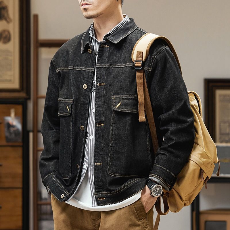 Hochwertige große Herren-Jeansjacke für Frühling und Herbst, neue Anti-Fading-Jeansjacke für Herren, lockere, elastische Reversjacke_voghion.com