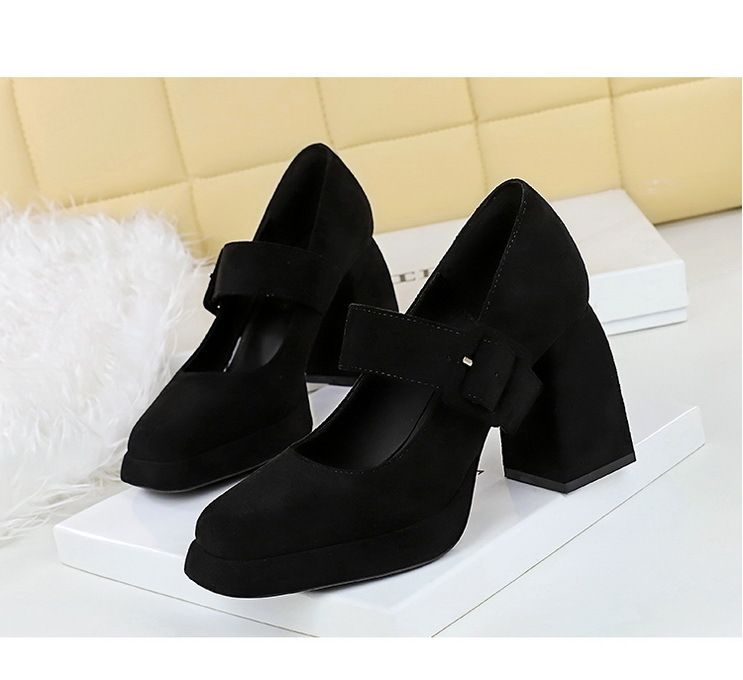 9613-6 style high thick heels, waterproof platform, suede, straight line with belt buckle, shallow mouth Mary Jane_voghion.com