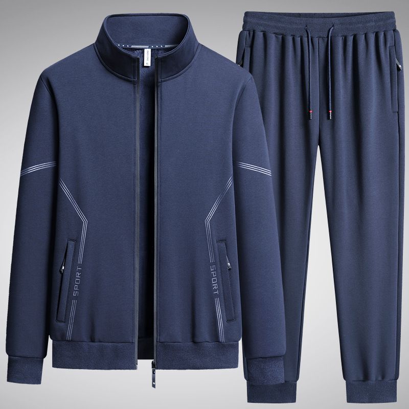 Conjunto deportivo informal de cuello alto para hombre, primavera y otoño de 2025, cárdigan holgado y cómodo de talla grande, conjunto de dos piezas_voghion.com