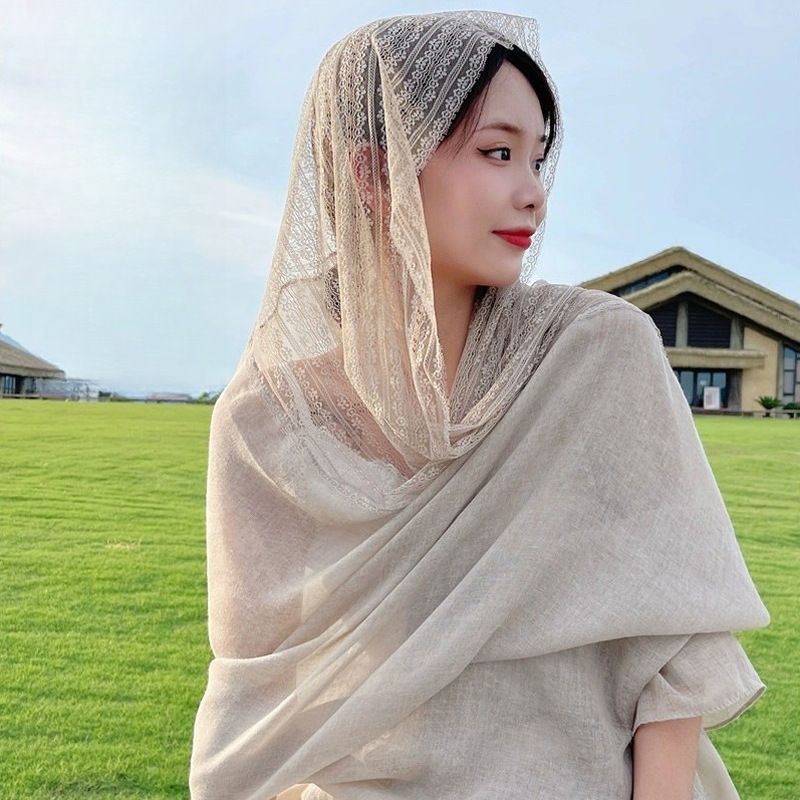 Scialle in seta sottile artistica primavera autunno in stile coreano per donna, in cotone e lino, con patchwork di colori_voghion.com