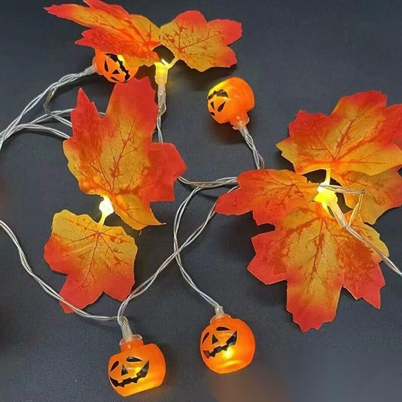 Ahorn Kürbis LED Halloween Zimmer Hof Party Dekoration Farbige Simulierte Blatt String Lichter_voghion.com