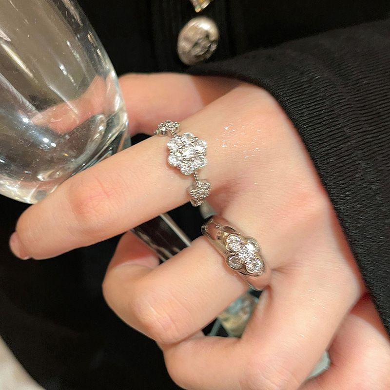 Retro Zircon Flower Opening Ring For Women Niche Simple Light Luxury Index Finger Ring Fashionable Temperament High-end Feel Hand Jewelry For Women_voghion.com