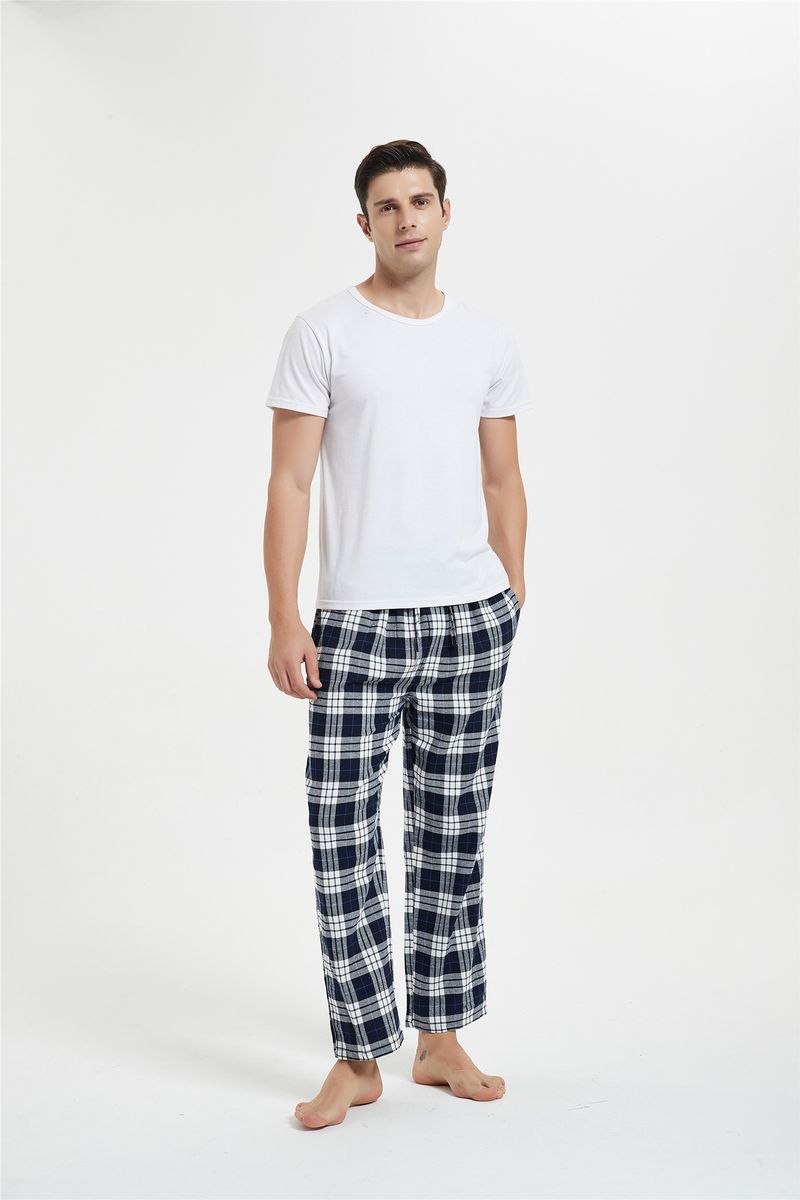 Underwear & Sleepwears Winter Flannel Sleep Pants - Soft Cotton Lounge Pajama Bottoms With Elastic Waist, Warm & Comfortable, Blue Checkered (S-XXL)_voghion.com