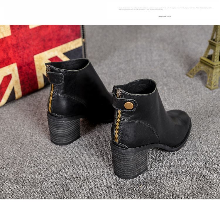 Retro Brown Spring And Autumn Chunky Heel Calf Skin Women's Boots_voghion.com