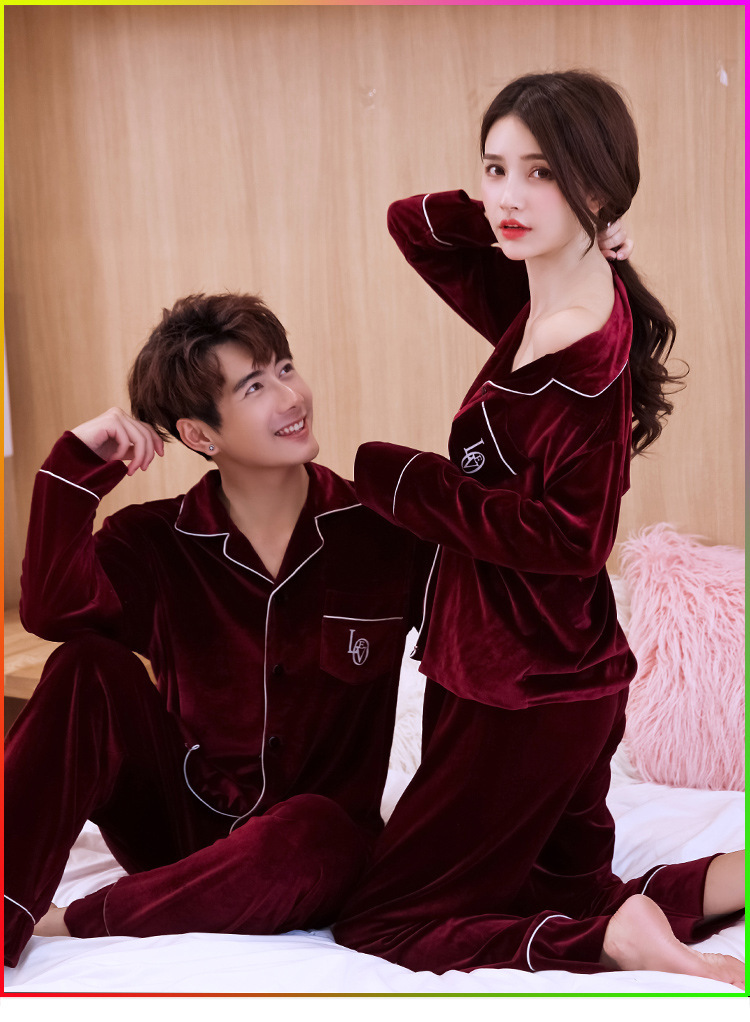 Rodinné a párové domácí oblečení zlaté sametové párové pyžamo pro muže a ženy s dlouhým rukávem kalhoty pro mládež domácí oblečení dvoudílná sada_voghion.com