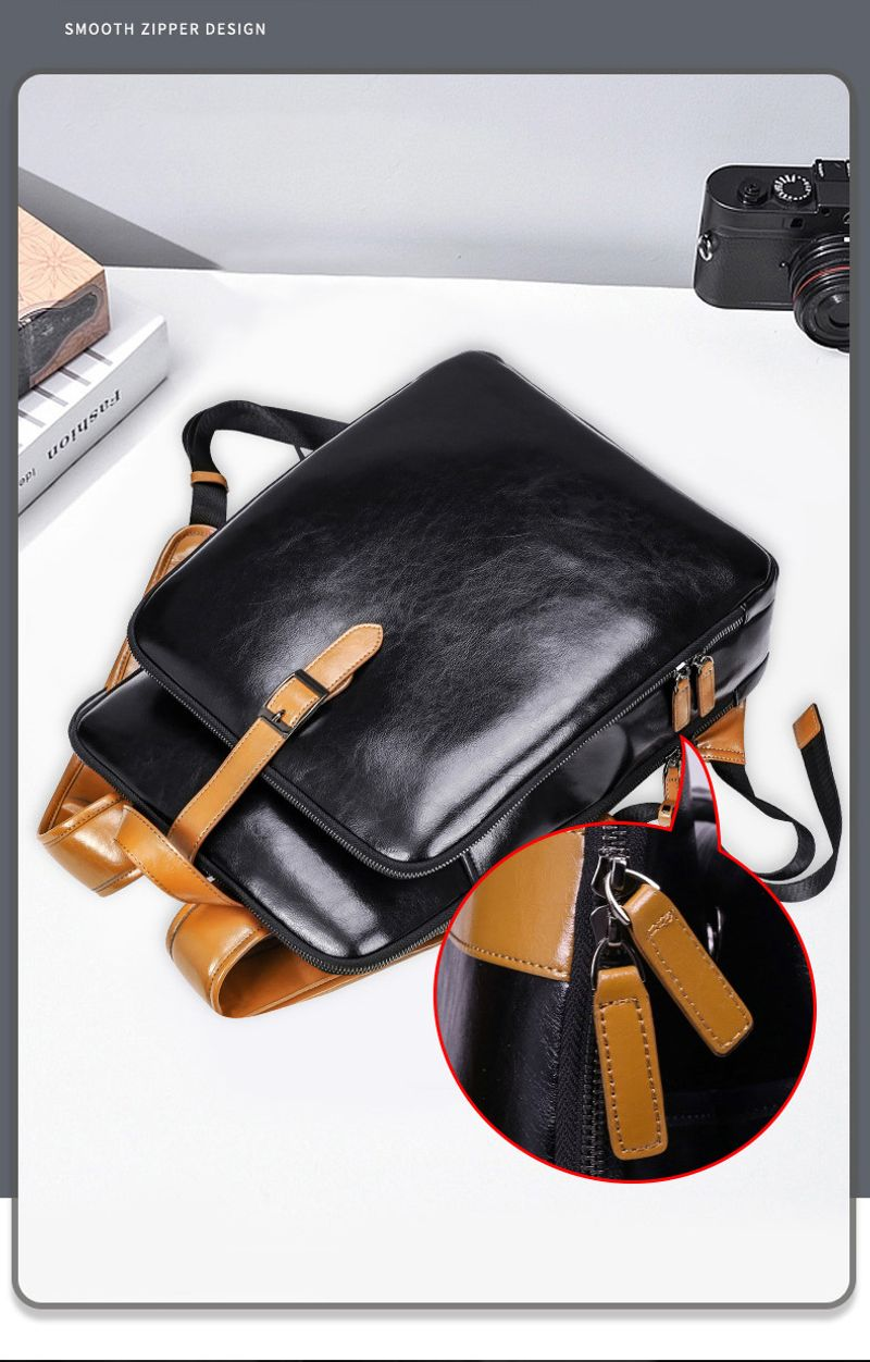 Wasserdichter Rucksack aus Leder im Modetrend, Computertasche, Unisex, mit mehreren Fächern und großem Fassungsvermögen_voghion.com