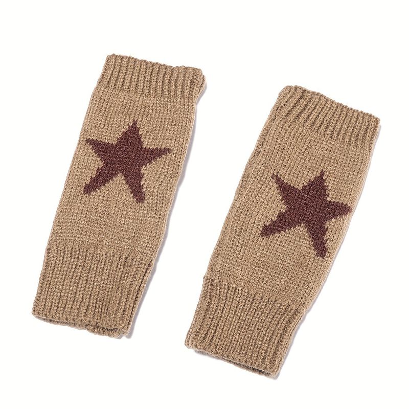 Cute Five-Pointed Star Black For Men And Women Winter Student Writing Simple Knitted Fingerless Warm Gloves Cross-Border_voghion.com