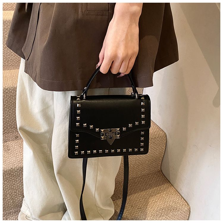 Women's Studded Clutch Bag - Spring PU Small Handbag With Flap Closure (Black, Brown, Beige, White)_voghion.com