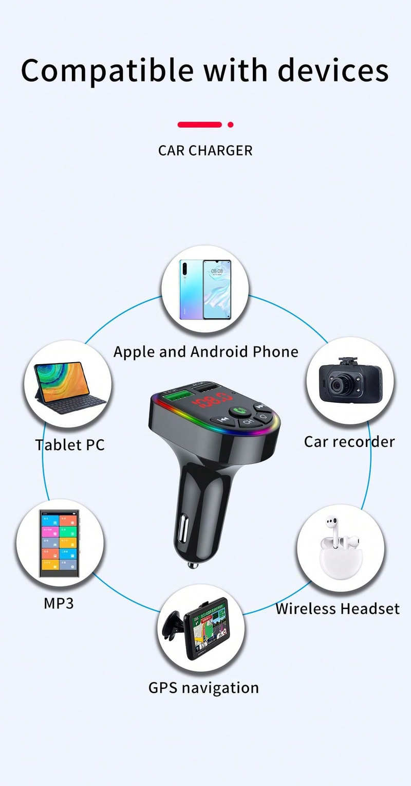 MP3 Çalar Bluetooth Eller Serbest Telefon Navigasyon Arama Çift USB Hızlı Şarj Araç Aksesuarları_voghion.com
