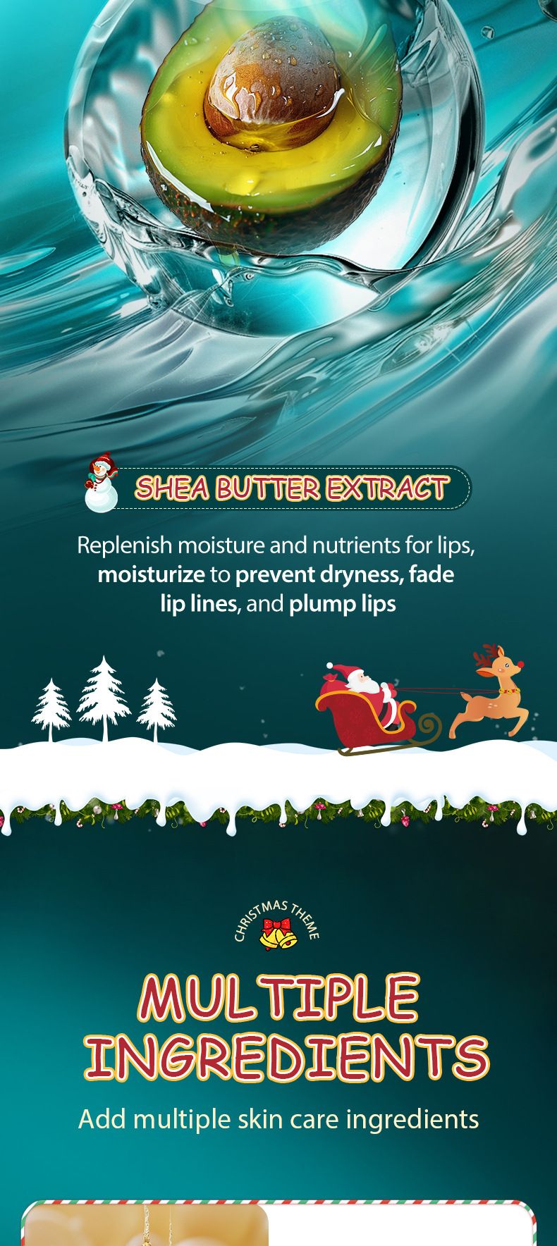 Mascarilla labial SADOER con colágeno y aguacate navideño. Hidrata y elimina las líneas de expresión._voghion.com