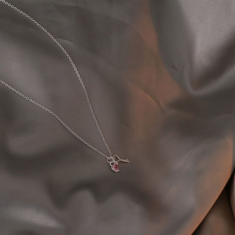 Collana con ciondolo in argento Sterling alla moda per donna, con lucchetto dell'amore, in zircone rosa, a forma di cuore, a catena, per tutti i giorni_voghion.com