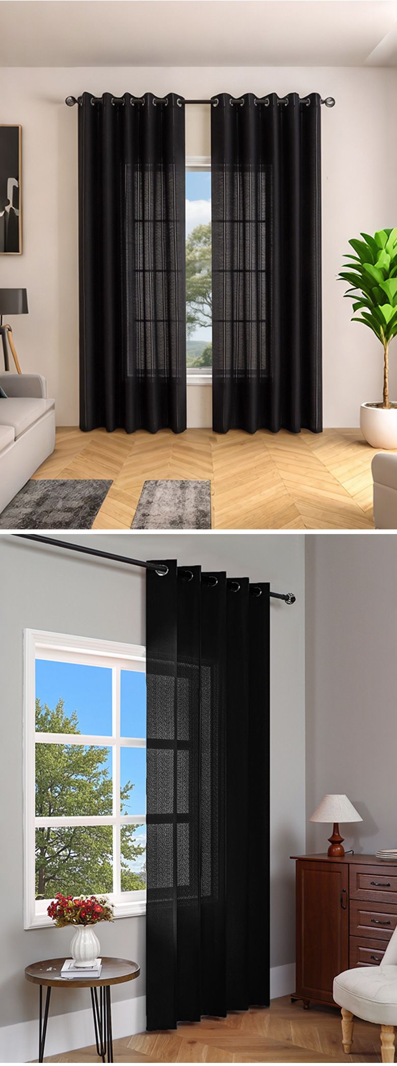 Striped Voile Sheer Curtains - Light Filtering Window Shades For Living Room & Bedroom (Ready-Made, Luxury Minimalist Style, Hotel & Home Use)_voghion.com