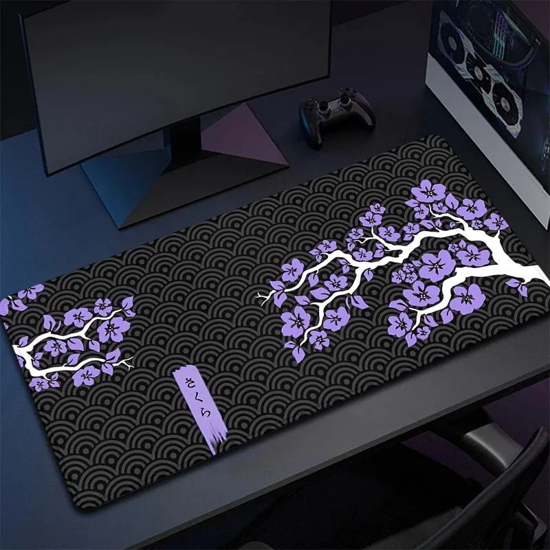 Pad Sakura Large Gamer Mousepad Purple Cherry Blossom Keyboard XXXL Mouse Pc Accessories Rubber Desk Mat 90x40_voghion.com