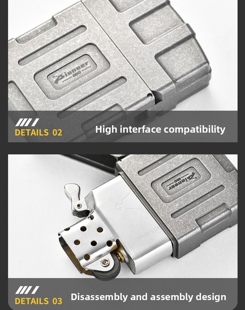 Accendino da esterno in lega di cherosene Pioneer EDC personalizzato Cyber Style Titanium Metal Armor_voghion.com