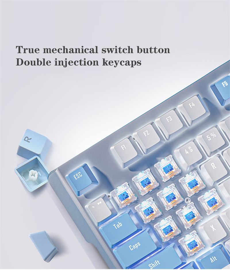 Wired Game New Mechanical Keyboa White Backlight Mixed Light ing Color Blue Switch key USB Interface O_voghion.com