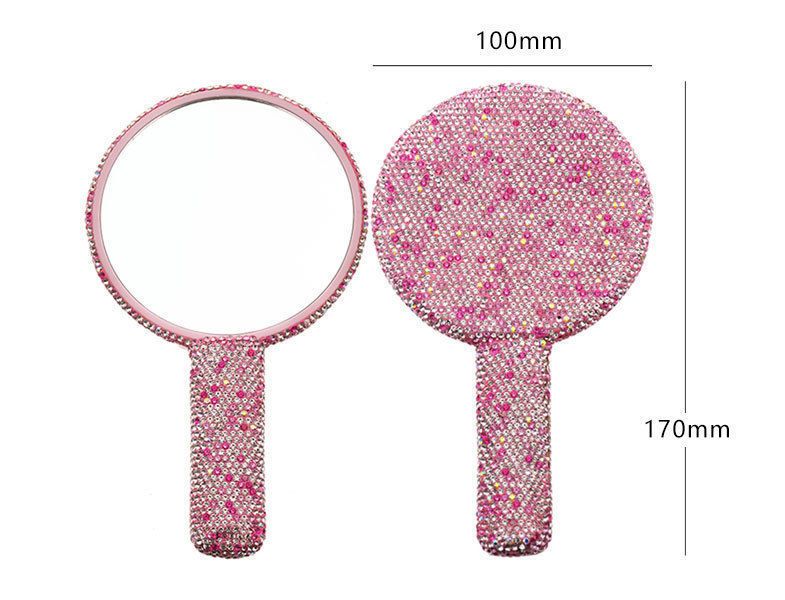 Heart-Shaped Handheld Vanity Mirror With Diamond Accents – Elegant PU Frame Makeup Mirror For Dressing Table, Gift-Ready Packaging_voghion.com