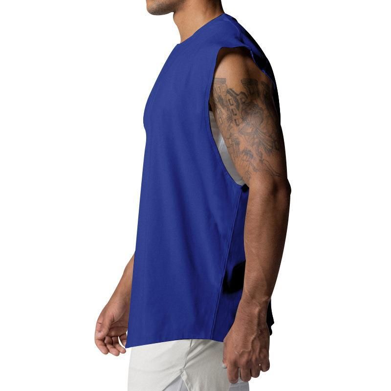 „Ärmelloses Herren-T-Shirt für den Sommer, Rundhalsausschnitt, lockere Passform, lässiges Oberteil für Fitnessstudio und Streetwear (Weiß, Schwarz, Marineblau, Armeegrün, Grau)“_voghion.com