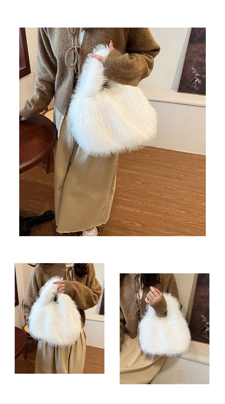 Plush for women, large capacity 2024 new autumn and winter single shoulder handbag, popular plush commuting bag_voghion.com