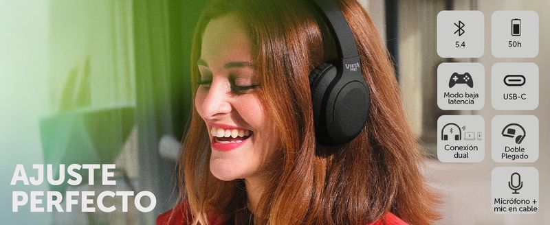 Vieta Pro Stream | Cuffie Bluetooth wireless, doppia piegatura, modalità gioco. Cuffie con microfono e batteria a lunga durata._voghion.com