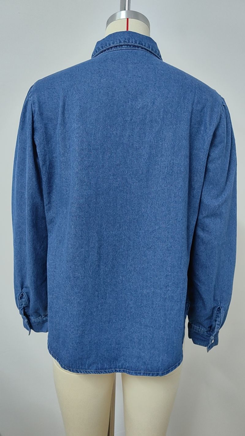 Camicia in denim lavato rilassato per donna - Top casual a maniche lunghe con dettagli rovinati, streetwear comodo ed elegante_voghion.com