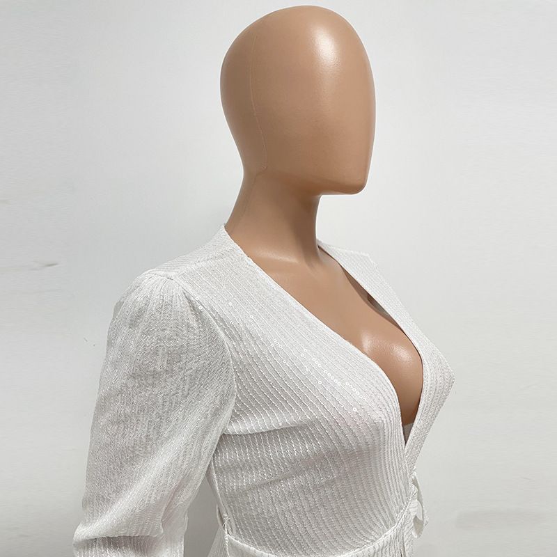 Damkläder Ins Style Deep V Mode Casual Jumpsuit Långärmat Bälte Paljett Jumpsuit Dam_voghion.com