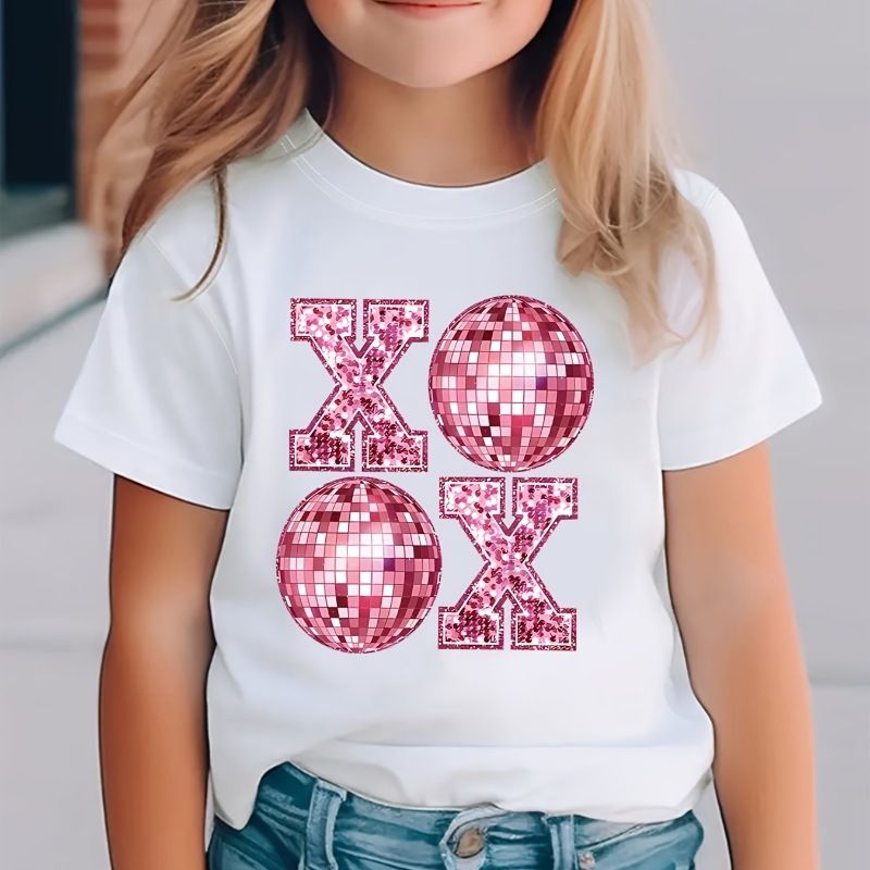 Tricou pentru fete, cu guler rotund, model cu font, mânecă scurtă, haine de vară pentru copii_voghion.com