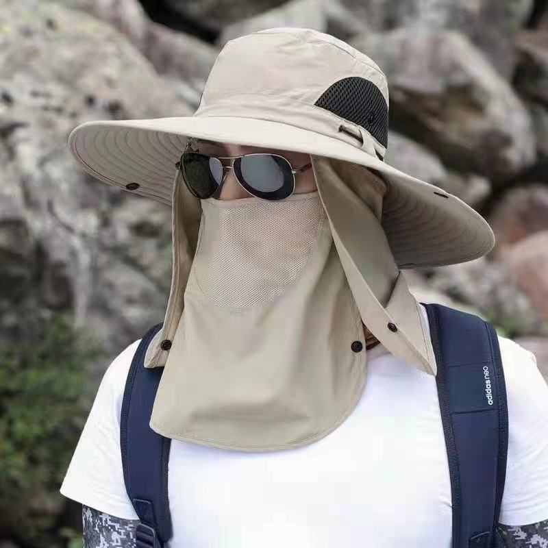 Pălărie de pescuit pentru bărbați de vară, cu boruri largi și protecție UV, pălărie, husă de călătorie, pălărie de pescuit pentru față și gât_voghion.com