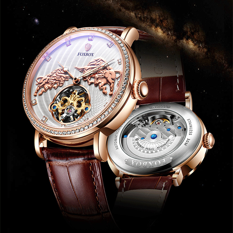 FOXBOX/Ligue Personalized Men's Mechanical with Diamond Set Commemorative Waterproof Watch_voghion.com