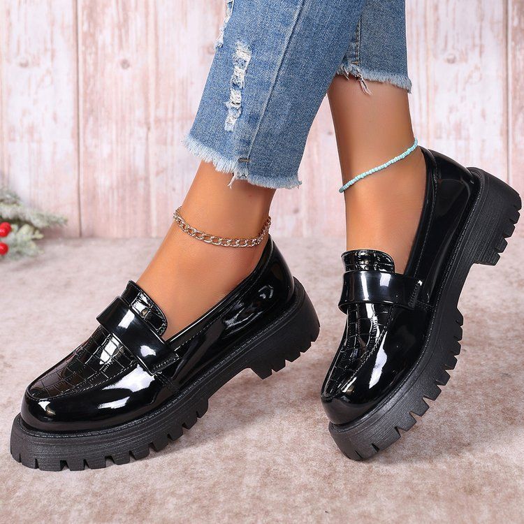Loafer Small Leather Shoes Platform Single Shoes Retro Slip-on_voghion.com