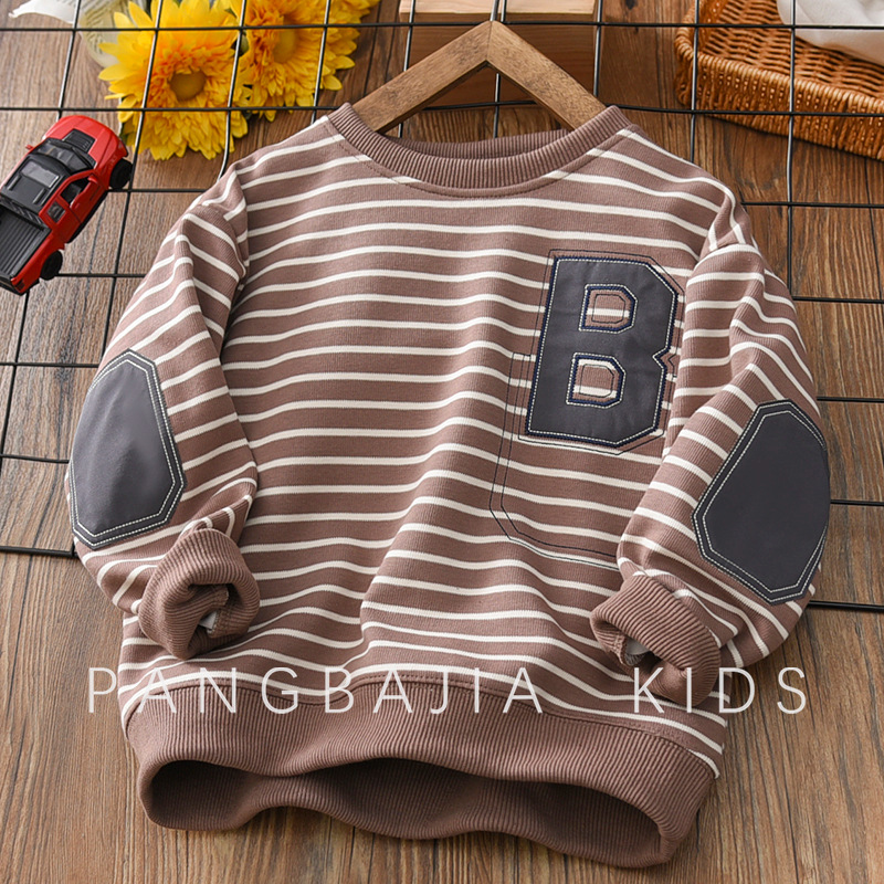 Otroška oblačila za fantke, spomladi in jeseni, nov stil, srednji in veliki otroški prosti in modni črtasti zgornji deli s puloverji_voghion.com