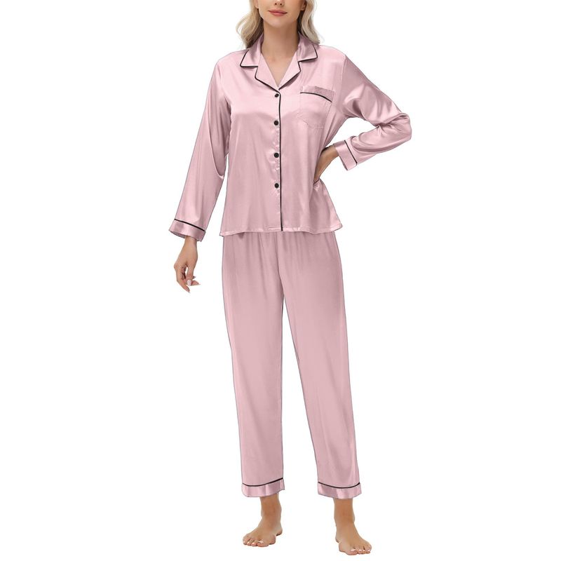 Biancheria intima Pigiami da notte Pigiama di seta Pigiama da donna in raso a maniche lunghe di grandi dimensioni Abbigliamento per la casa_voghion.com