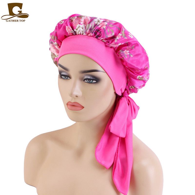 Europees en Amerikaans elastisch lint satijn bedrukt slaap verstelbare band bad schoonheid haarverzorging muts JDB-301J_voghion.com