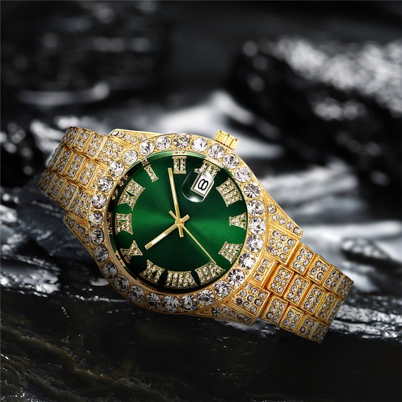 Heren stalen band quartz horloge hiphop business stalen band kalender heren volledig diamanten horloge_voghion.com