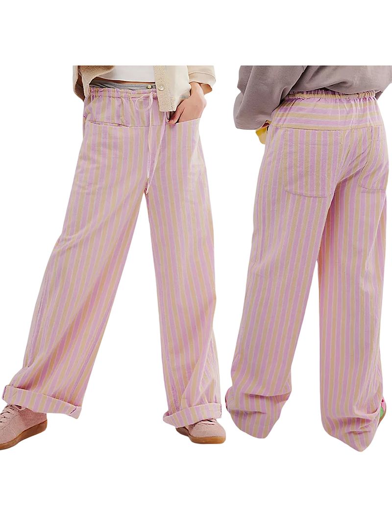 Vente chaude Rayé Loungewear Femmes Années 2000 Esthétique Large Jambe Y2K Cordon Taille Haute Décontracté À Carreaux Palazzo Pantalon Pantalon_voghion.com