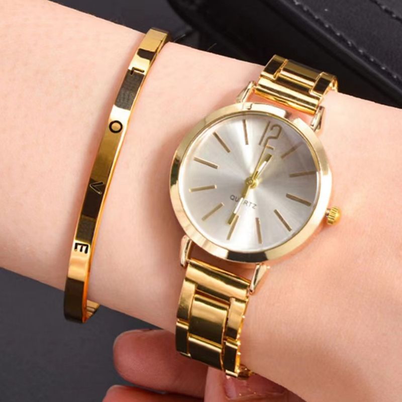 Bracciale alla moda sottile cinturino stretto in acciaio dorato al quarzo per donna quadrante studente orologio alla moda_voghion.com