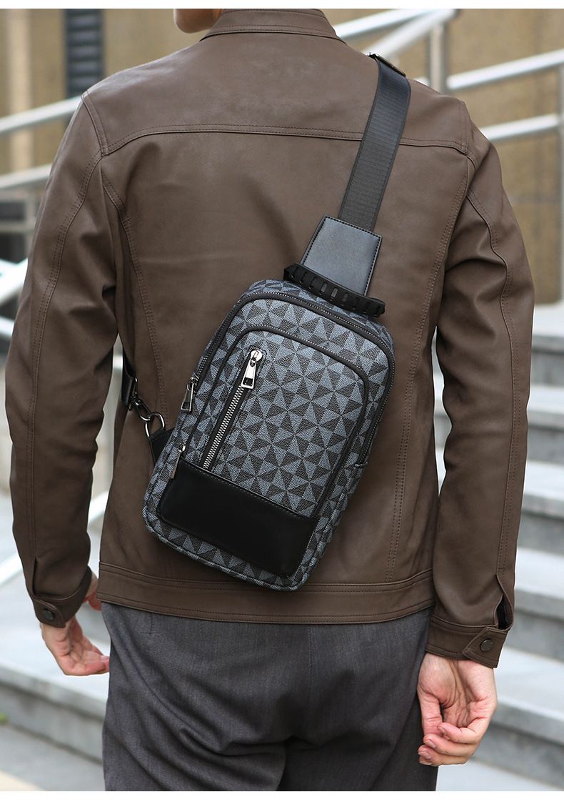 Borsa a tracolla da uomo – Borsa a tracolla impermeabile in PU con stampa a scacchiera/triangolo/esagono per viaggi e uso quotidiano_voghion.com