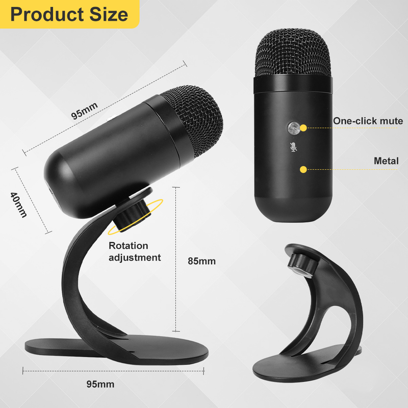 Metal Condenser USB Microphone Gaming Quick Mute Button PC Mic Kit for Desktop Laptop Studio YouTube Recording Vocals_voghion.com