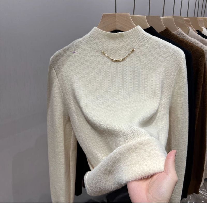 Semi-coltrui met thermische gebreide top – fleecegevoerde winterbasislaag (mix van viscose en polyester, één maat past de meeste)_voghion.com