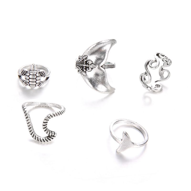 5-teiliges Ringset im geometrischen Schildkröten-Fischschwanz-Stil im Bohème-Stil_voghion.com