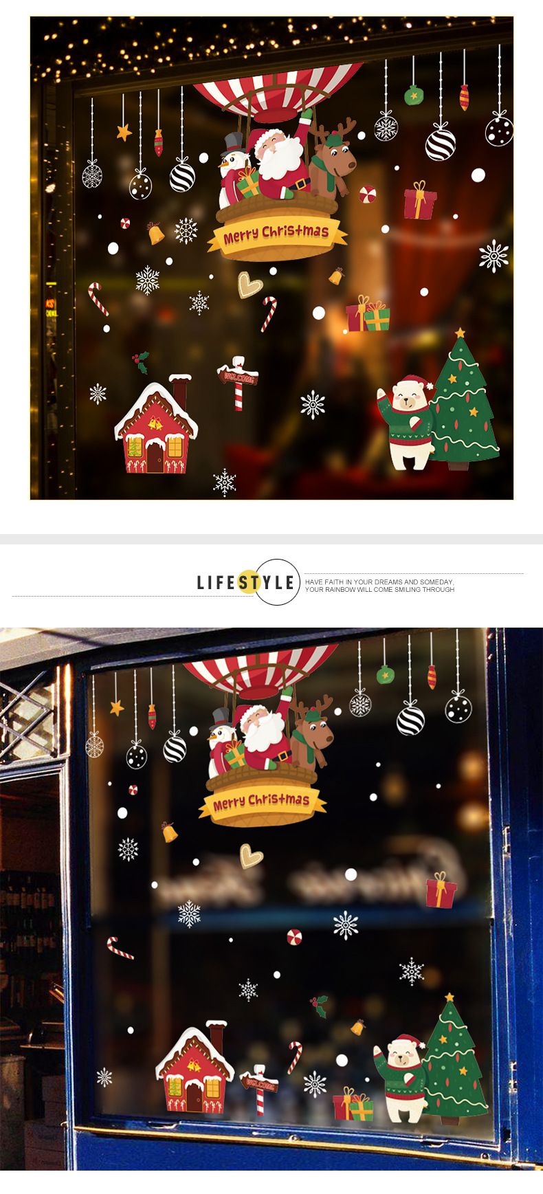 Weihnachts-Fensteraufkleber, 60 x 90 cm, PVC-Weihnachtsaufkleber für Zuhause, Geschäft und Büro, wiederverwendbare Wandkunst für die festliche Jahreszeit_voghion.com