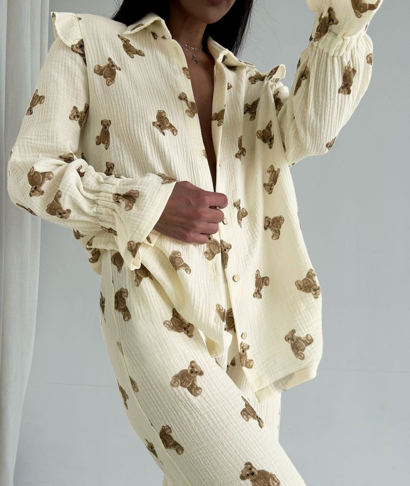 Pyjama chaud en pur coton, imprimé à la mode, manches longues, pantalon, ensemble deux pièces, vêtements de maison pour femmes, offre spéciale_voghion.com