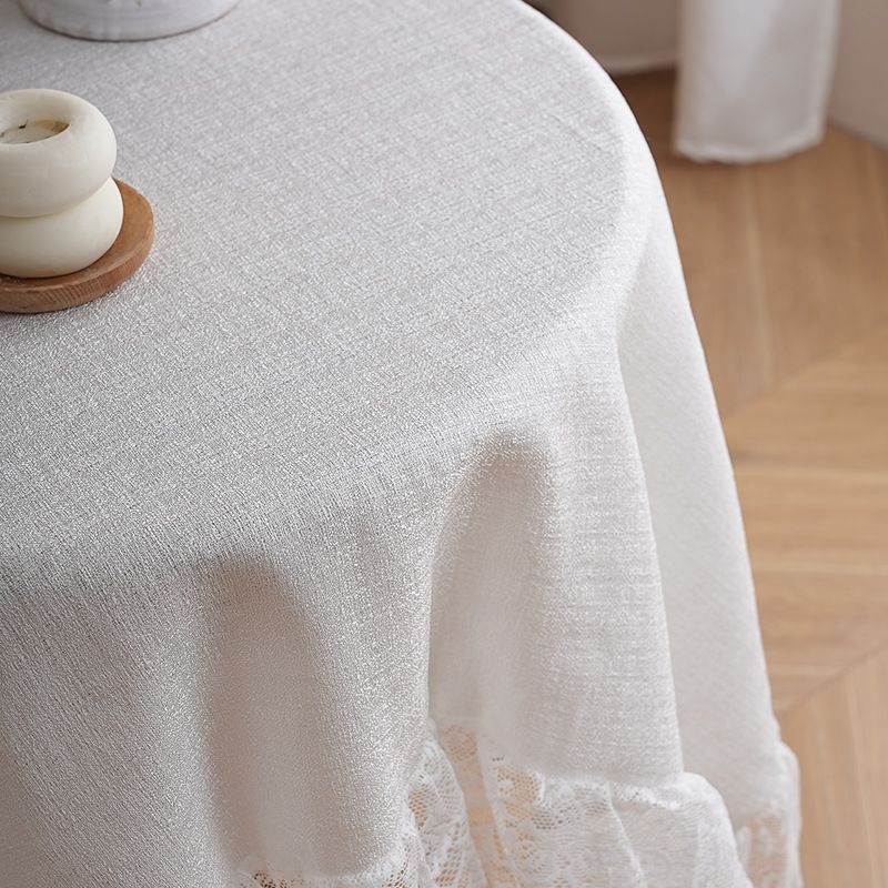 Nappe en organza froissé d'inspiration bohème avec bordure en dentelle - Housse de table rectangulaire et écharpe de table basse, infroissable_voghion.com