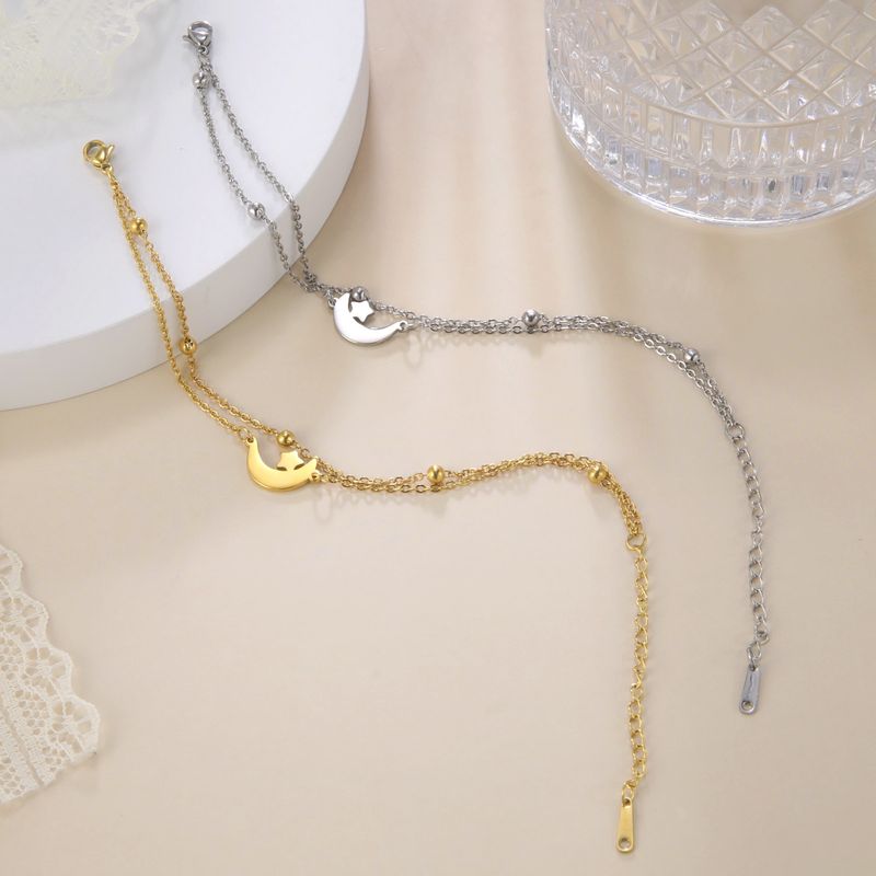 Damen-Fußkettchen im Bohemian-Stil mit Halbmond- und Sternanhänger, charmantes Fußkettchen aus Edelstahl für den Barfußstrand_voghion.com