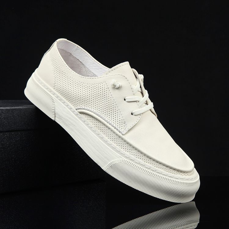 Herren Sommer Neue Echtleder Trendy Casual Sneakers Einfache Atmungsaktive Mode Vielseitige Weiße Schuhe_voghion.com