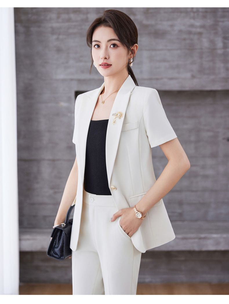 Schwarz Kurzarm Professionelle Anzug frauen 2025 Sommer Neue Slim Fit Temperament Hotel Rezeption Rezeption_voghion.com