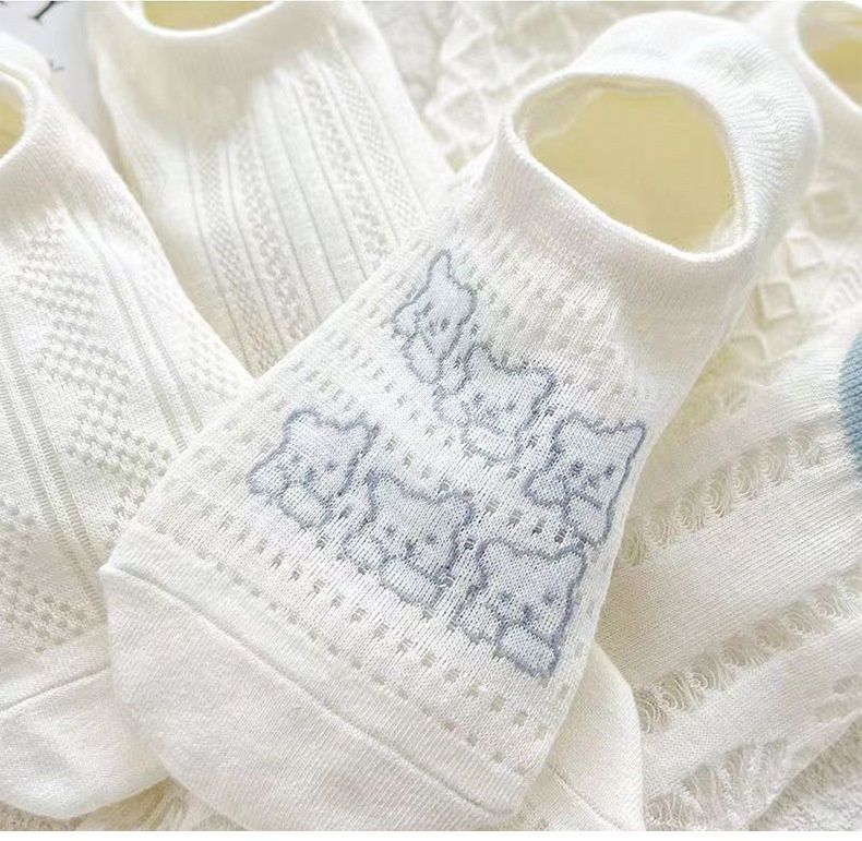 Calcetines de barco blancos bonitos invisibles sección delgada malla transpirable calcetines de verano calcetines femeninos ins calcetines japoneses para niñas_voghion.com