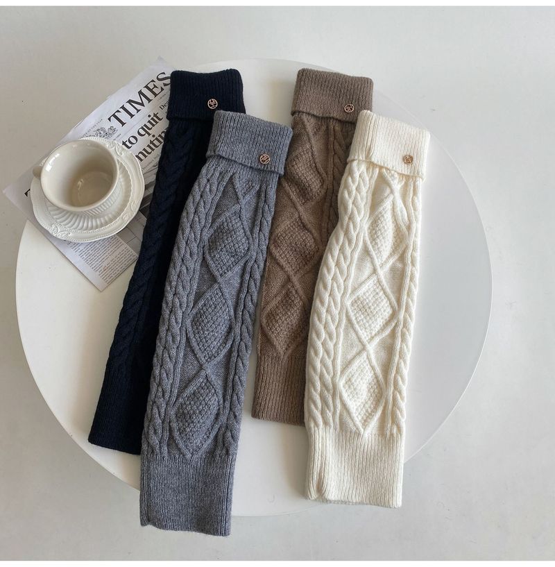 Calcetines con dobladillo retorcido para mujer con etiqueta, calentadores de piernas estilo coreano de jefa, calcetines de lana hasta la pantorrilla y hasta la rodilla._voghion.com