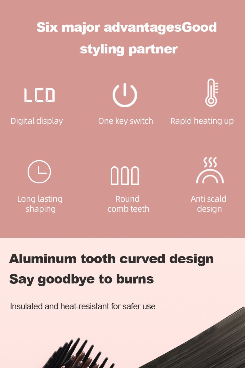 Volumenkamm mit Heiß- und Kaltluft, Glätteisen mit Verbrühungsschutz und LCD, 2-in-1-Haarstyling-Tool_voghion.com