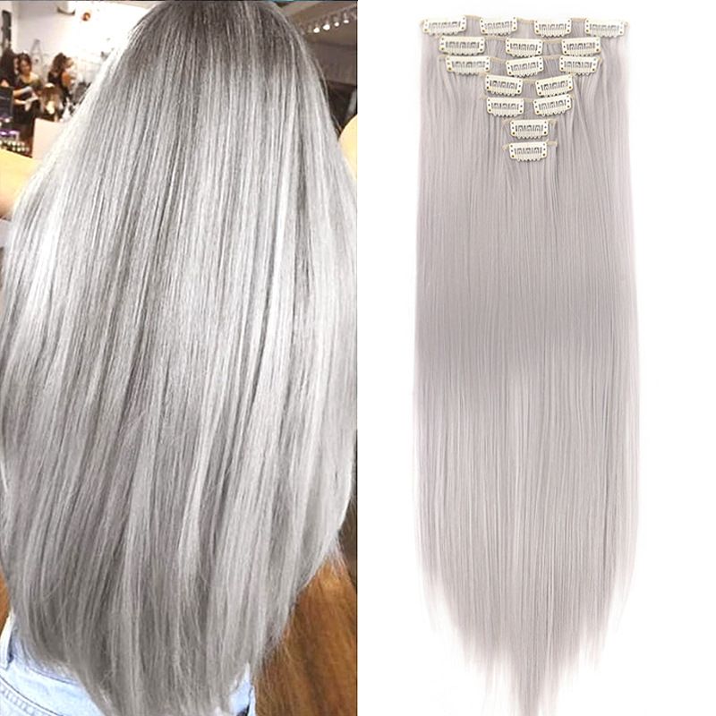 Damenperücke 7-teiliges Set zur Steigerung des Haarvolumens, Naturhaar-Extensions, Chemiefaser, 22 Zoll_voghion.com