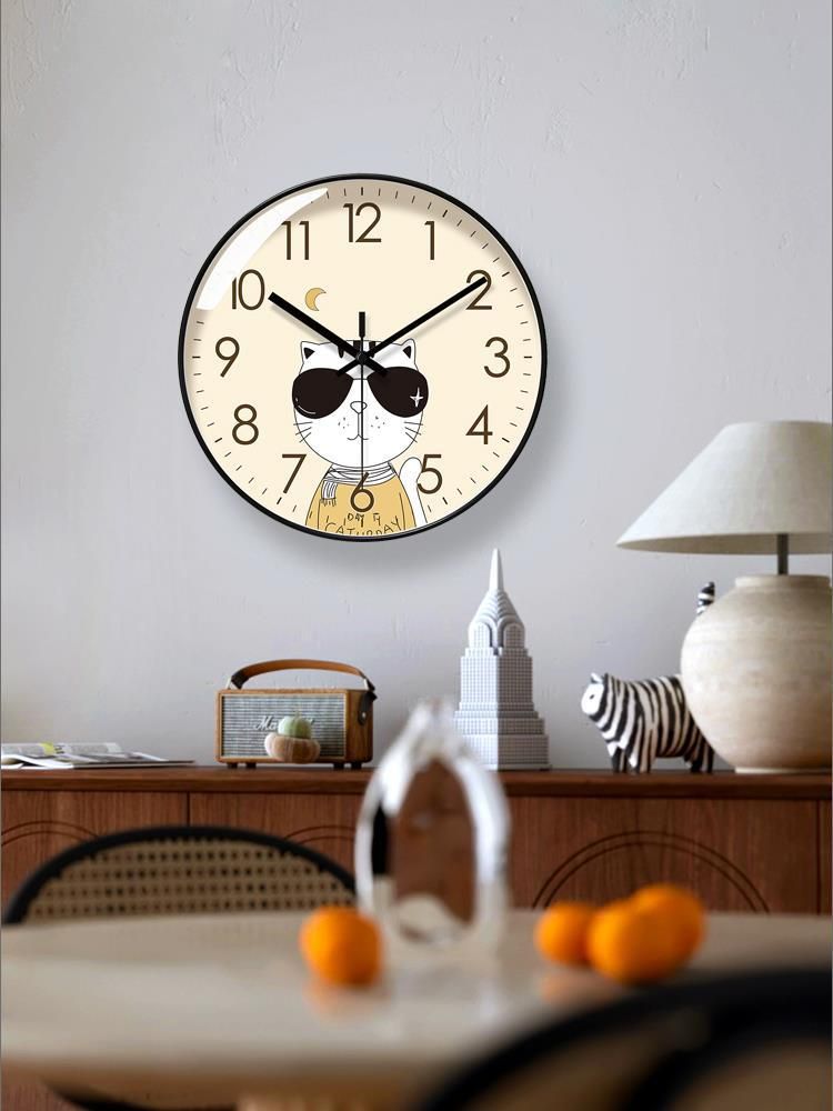 Yipula 6343 Cartoon Coole Katze Kinder Wand Wohnzimmer Niedliche Tier Früherziehung Leise Quarzuhr_voghion.com